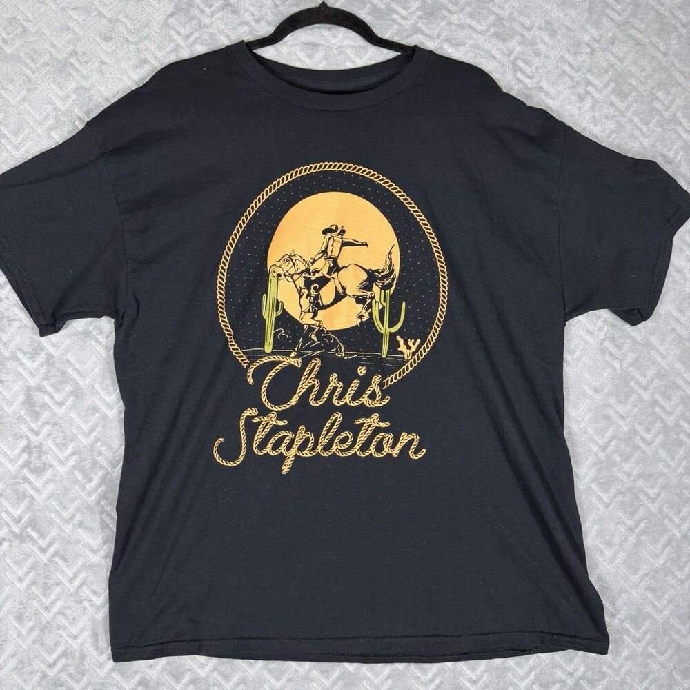Chris Stapleton Men’s Unisex Cowboy Cactus Moon Graphic T-shirt Size XL Cotton